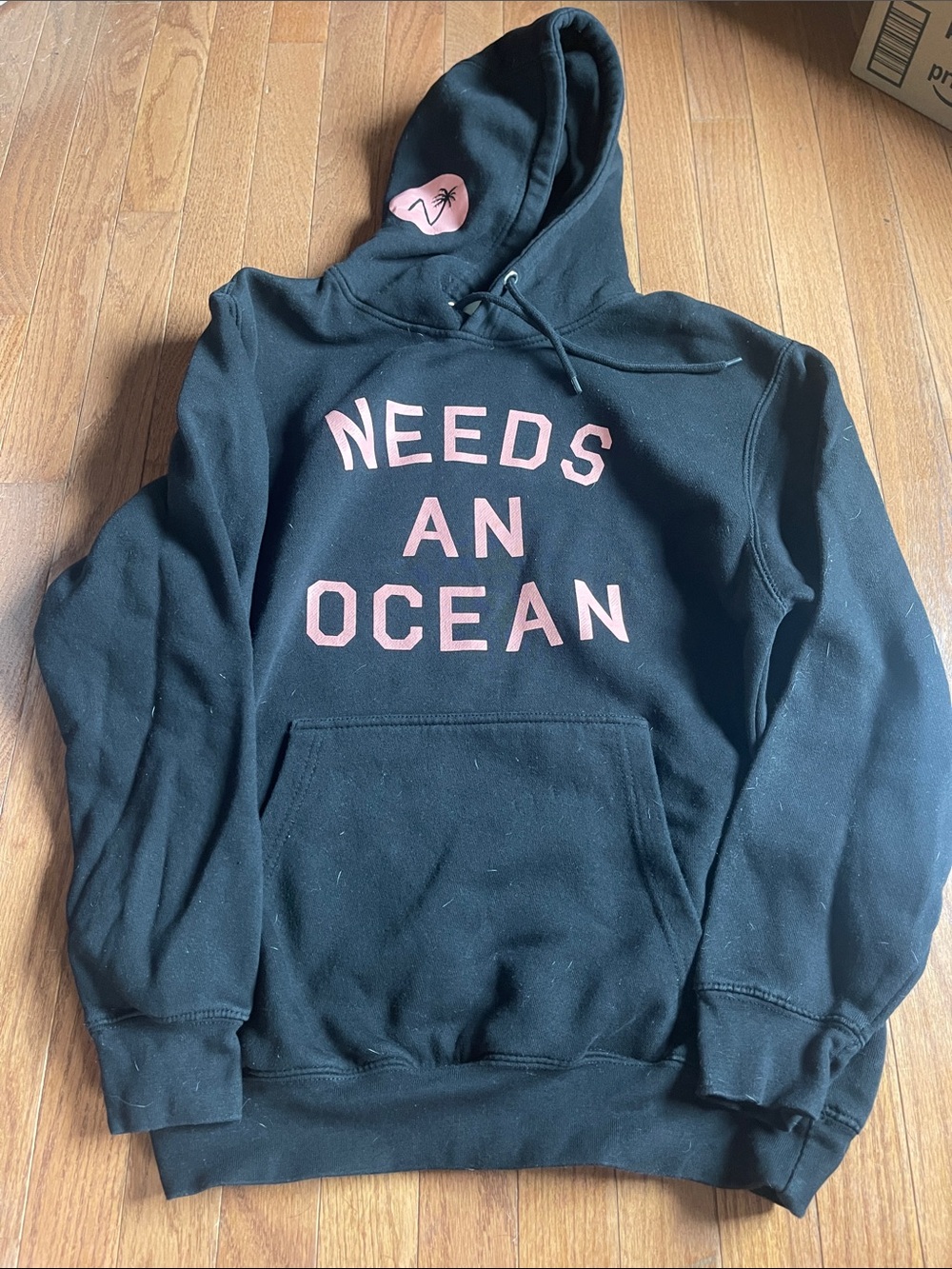 Black Hoodie with Pink 'Needs An Ocean' Graphic